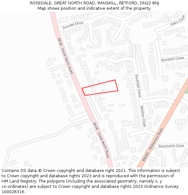 ROSEDALE, GREAT NORTH ROAD, RANSKILL, RETFORD, DN22 8NJ: Location map and indicative extent of plot