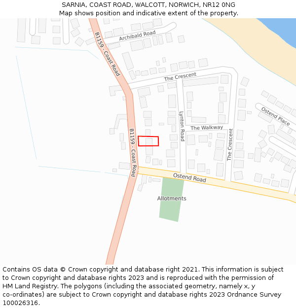 SARNIA, COAST ROAD, WALCOTT, NORWICH, NR12 0NG: Location map and indicative extent of plot