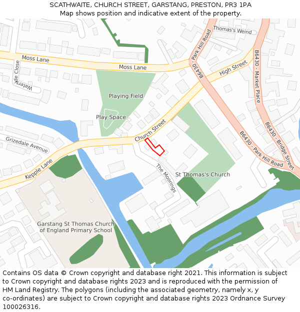 SCATHWAITE, CHURCH STREET, GARSTANG, PRESTON, PR3 1PA: Location map and indicative extent of plot