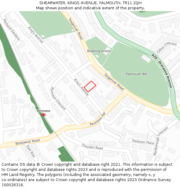 SHEARWATER, KINGS AVENUE, FALMOUTH, TR11 2QH: Location map and indicative extent of plot