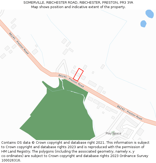 SOMERVILLE, RIBCHESTER ROAD, RIBCHESTER, PRESTON, PR3 3YA: Location map and indicative extent of plot