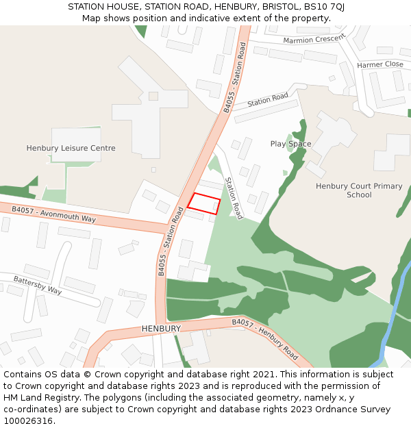 STATION HOUSE, STATION ROAD, HENBURY, BRISTOL, BS10 7QJ: Location map and indicative extent of plot