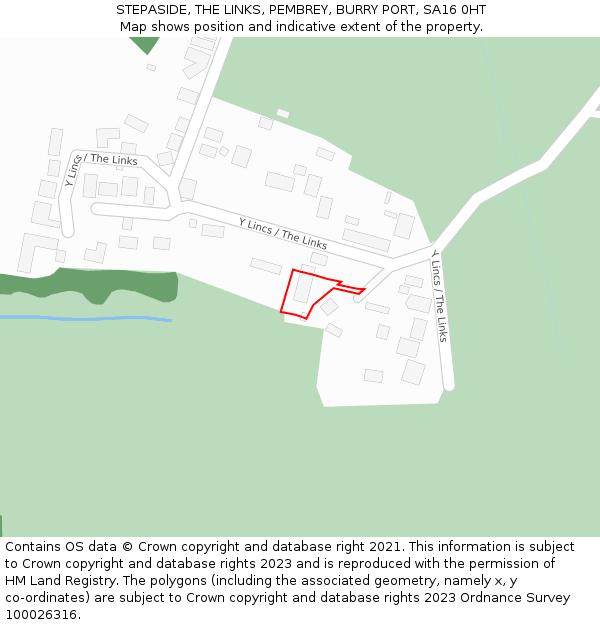 STEPASIDE, THE LINKS, PEMBREY, BURRY PORT, SA16 0HT: Location map and indicative extent of plot