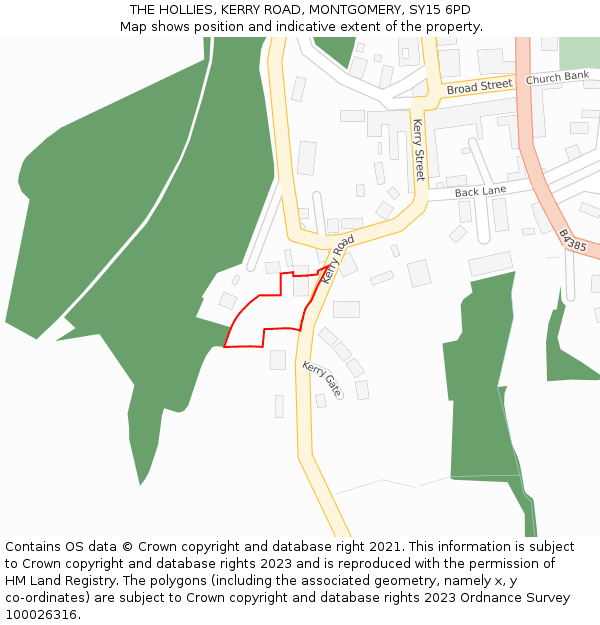 THE HOLLIES, KERRY ROAD, MONTGOMERY, SY15 6PD: Location map and indicative extent of plot