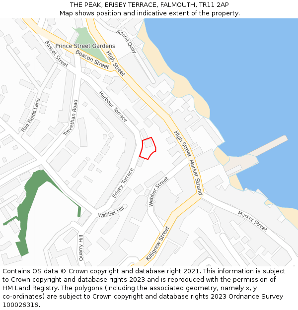 THE PEAK, ERISEY TERRACE, FALMOUTH, TR11 2AP: Location map and indicative extent of plot