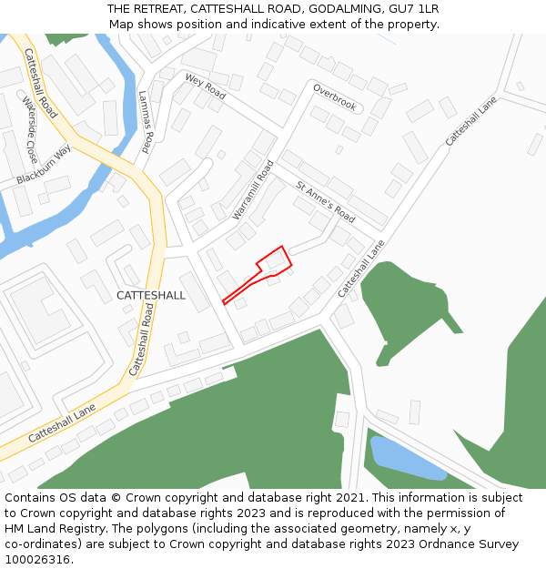 THE RETREAT, CATTESHALL ROAD, GODALMING, GU7 1LR: Location map and indicative extent of plot