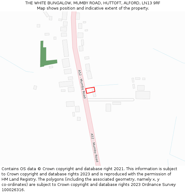 THE WHITE BUNGALOW, MUMBY ROAD, HUTTOFT, ALFORD, LN13 9RF: Location map and indicative extent of plot