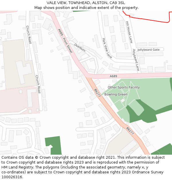 VALE VIEW, TOWNHEAD, ALSTON, CA9 3SL: Location map and indicative extent of plot