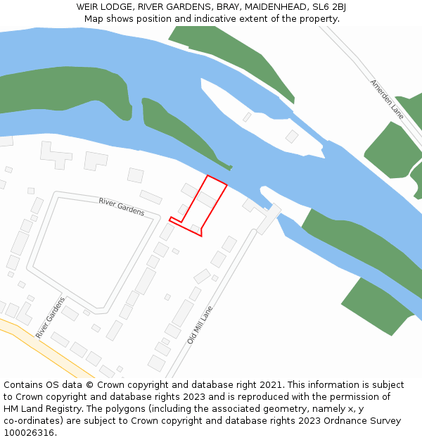 WEIR LODGE, RIVER GARDENS, BRAY, MAIDENHEAD, SL6 2BJ: Location map and indicative extent of plot