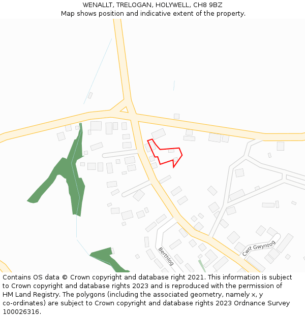 WENALLT, TRELOGAN, HOLYWELL, CH8 9BZ: Location map and indicative extent of plot