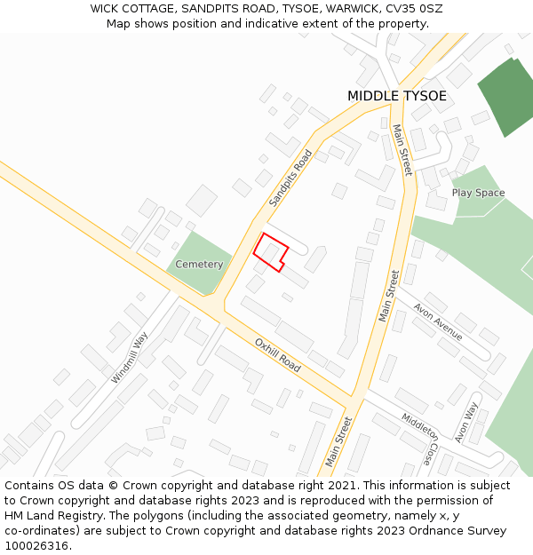 WICK COTTAGE, SANDPITS ROAD, TYSOE, WARWICK, CV35 0SZ: Location map and indicative extent of plot