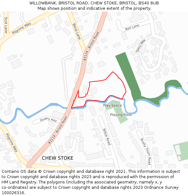 WILLOWBANK, BRISTOL ROAD, CHEW STOKE, BRISTOL, BS40 8UB: Location map and indicative extent of plot