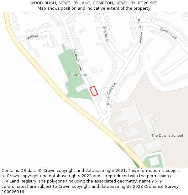 WOOD RUSH, NEWBURY LANE, COMPTON, NEWBURY, RG20 6PB: Location map and indicative extent of plot