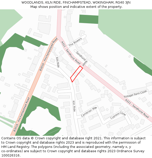 WOODLANDS, KILN RIDE, FINCHAMPSTEAD, WOKINGHAM, RG40 3JN: Location map and indicative extent of plot