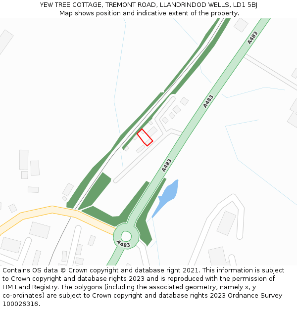 YEW TREE COTTAGE, TREMONT ROAD, LLANDRINDOD WELLS, LD1 5BJ: Location map and indicative extent of plot