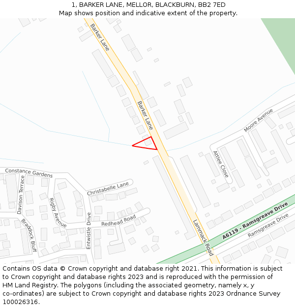 1, BARKER LANE, MELLOR, BLACKBURN, BB2 7ED: Location map and indicative extent of plot