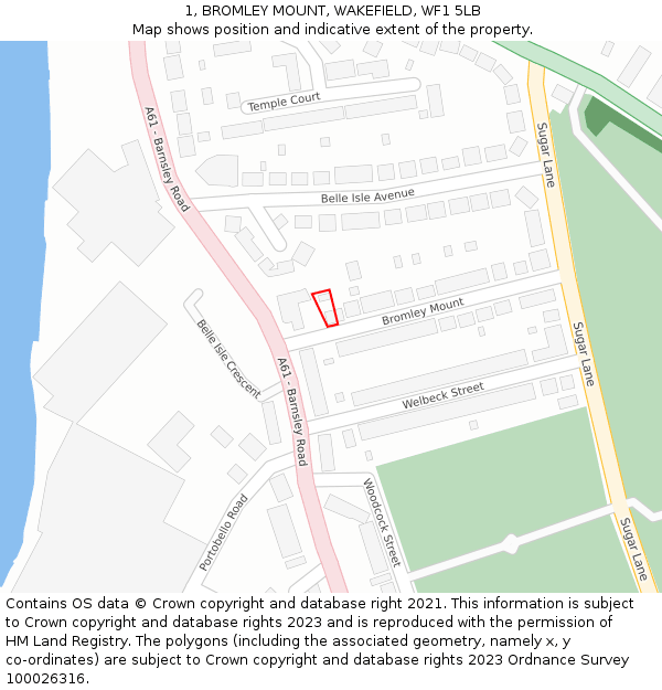 1, BROMLEY MOUNT, WAKEFIELD, WF1 5LB: Location map and indicative extent of plot