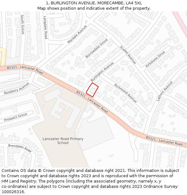 1, BURLINGTON AVENUE, MORECAMBE, LA4 5XL: Location map and indicative extent of plot