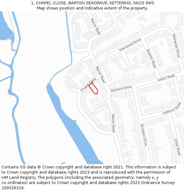 1, CHAPEL CLOSE, BARTON SEAGRAVE, KETTERING, NN15 6WS: Location map and indicative extent of plot