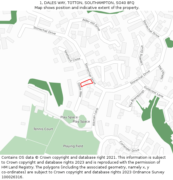 1, DALES WAY, TOTTON, SOUTHAMPTON, SO40 8FQ: Location map and indicative extent of plot