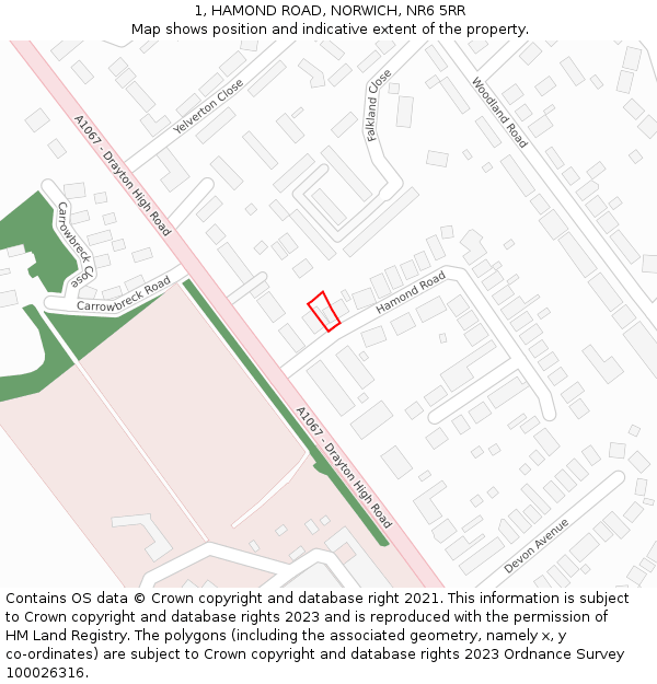1, HAMOND ROAD, NORWICH, NR6 5RR: Location map and indicative extent of plot