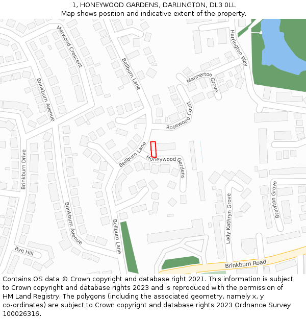 1, HONEYWOOD GARDENS, DARLINGTON, DL3 0LL: Location map and indicative extent of plot