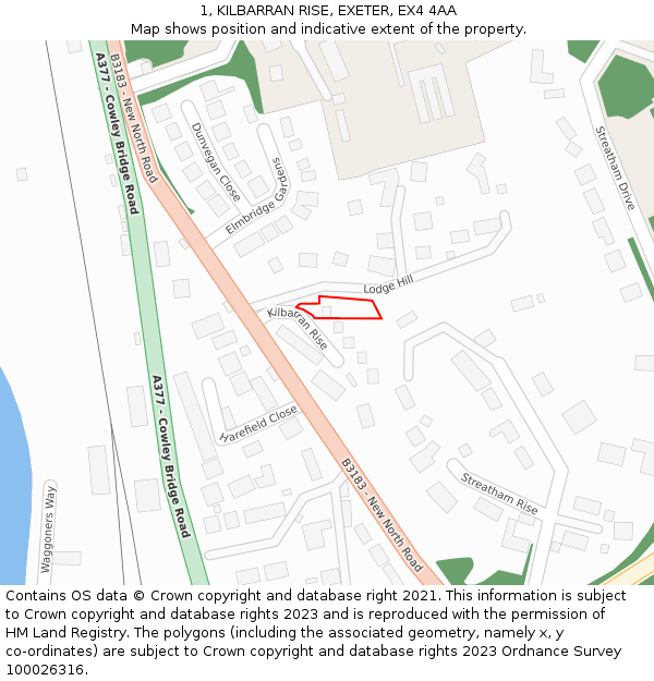1, KILBARRAN RISE, EXETER, EX4 4AA: Location map and indicative extent of plot