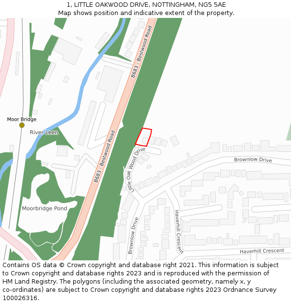 1, LITTLE OAKWOOD DRIVE, NOTTINGHAM, NG5 5AE: Location map and indicative extent of plot