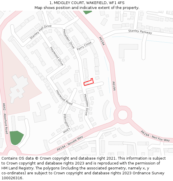 1, MIDGLEY COURT, WAKEFIELD, WF1 4FS: Location map and indicative extent of plot