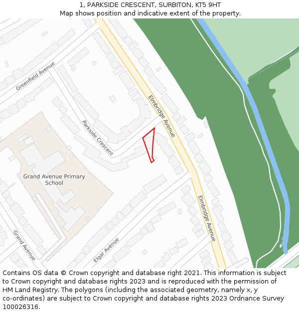 1, PARKSIDE CRESCENT, SURBITON, KT5 9HT: Location map and indicative extent of plot