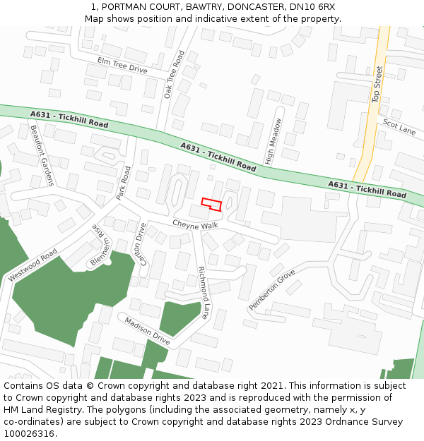 1, PORTMAN COURT, BAWTRY, DONCASTER, DN10 6RX: Location map and indicative extent of plot