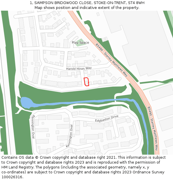 1, SAMPSON BRIDGWOOD CLOSE, STOKE-ON-TRENT, ST4 8WH: Location map and indicative extent of plot