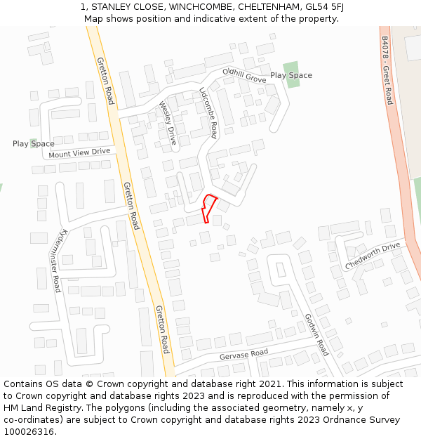 1, STANLEY CLOSE, WINCHCOMBE, CHELTENHAM, GL54 5FJ: Location map and indicative extent of plot