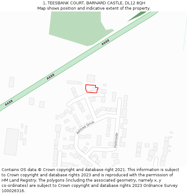 1, TEESBANK COURT, BARNARD CASTLE, DL12 8QH: Location map and indicative extent of plot