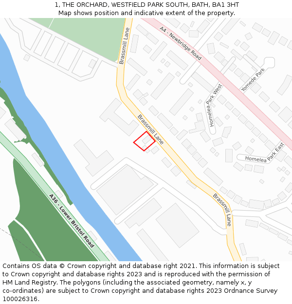 1, THE ORCHARD, WESTFIELD PARK SOUTH, BATH, BA1 3HT: Location map and indicative extent of plot