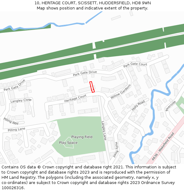 10, HERITAGE COURT, SCISSETT, HUDDERSFIELD, HD8 9WN: Location map and indicative extent of plot