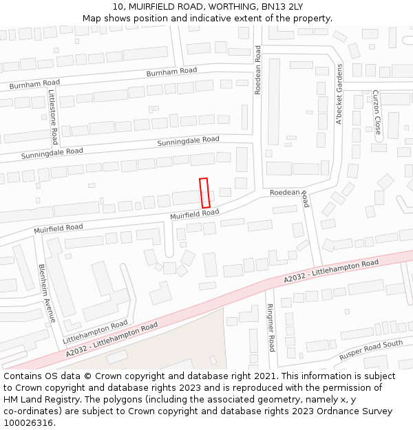 10, MUIRFIELD ROAD, WORTHING, BN13 2LY: Location map and indicative extent of plot
