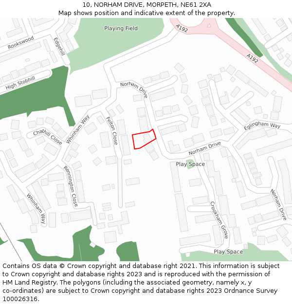 10, NORHAM DRIVE, MORPETH, NE61 2XA: Location map and indicative extent of plot
