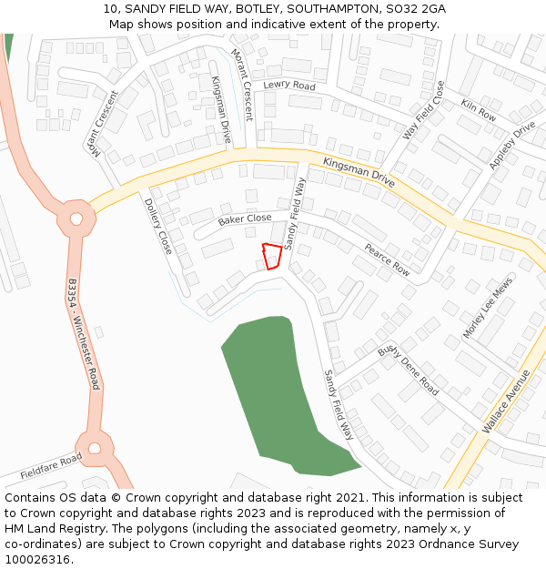 10, SANDY FIELD WAY, BOTLEY, SOUTHAMPTON, SO32 2GA: Location map and indicative extent of plot
