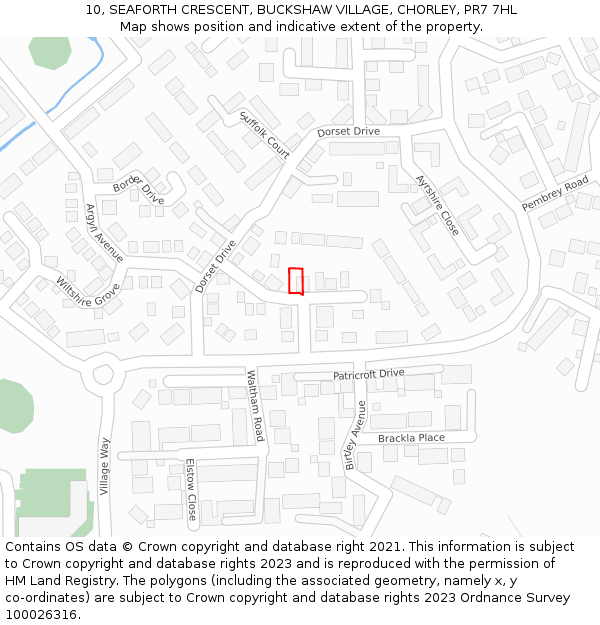 10, SEAFORTH CRESCENT, BUCKSHAW VILLAGE, CHORLEY, PR7 7HL: Location map and indicative extent of plot