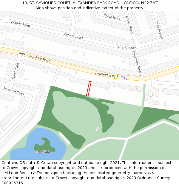 10, ST. SAVIOURS COURT, ALEXANDRA PARK ROAD, LONDON, N22 7AZ: Location map and indicative extent of plot