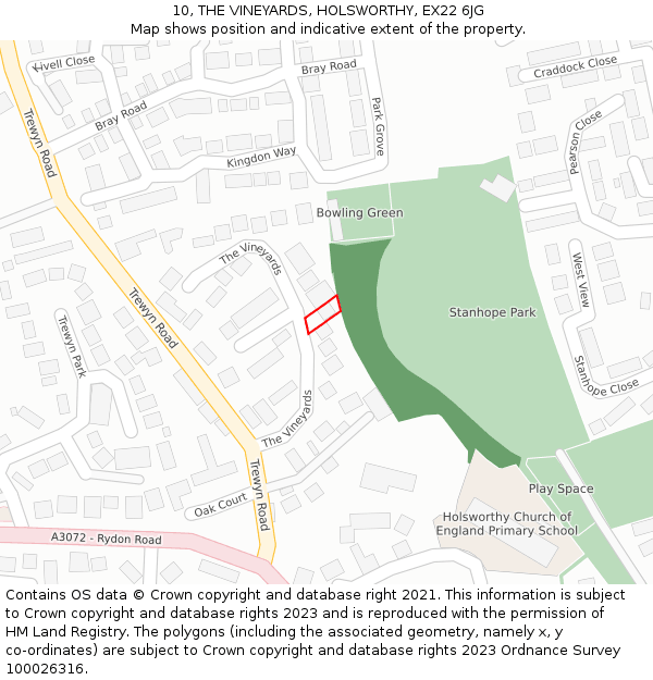 10, THE VINEYARDS, HOLSWORTHY, EX22 6JG: Location map and indicative extent of plot