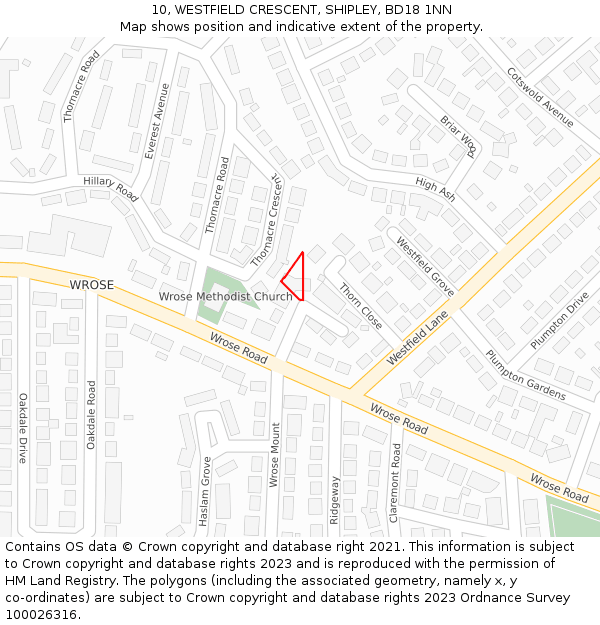 10, WESTFIELD CRESCENT, SHIPLEY, BD18 1NN: Location map and indicative extent of plot