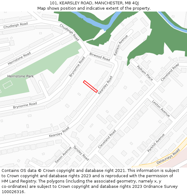 101, KEARSLEY ROAD, MANCHESTER, M8 4QJ: Location map and indicative extent of plot
