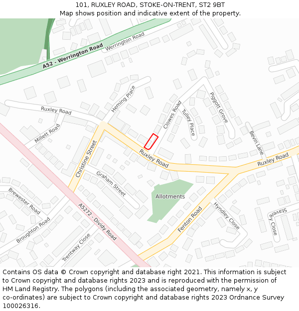 101, RUXLEY ROAD, STOKE-ON-TRENT, ST2 9BT: Location map and indicative extent of plot