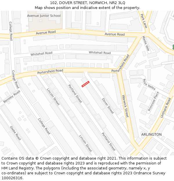 102, DOVER STREET, NORWICH, NR2 3LQ: Location map and indicative extent of plot