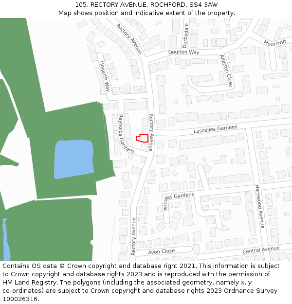 105, RECTORY AVENUE, ROCHFORD, SS4 3AW: Location map and indicative extent of plot