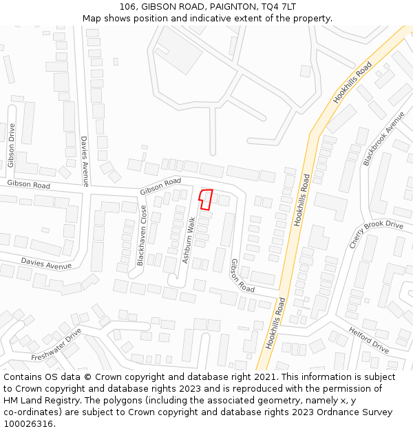 106, GIBSON ROAD, PAIGNTON, TQ4 7LT: Location map and indicative extent of plot