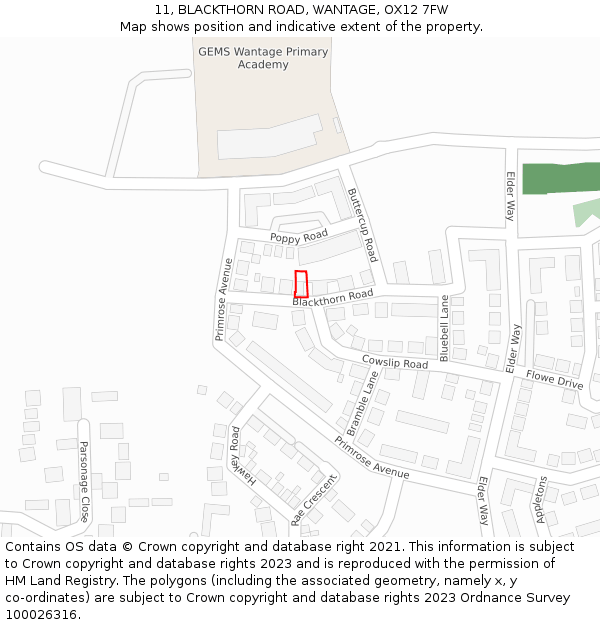 11, BLACKTHORN ROAD, WANTAGE, OX12 7FW: Location map and indicative extent of plot
