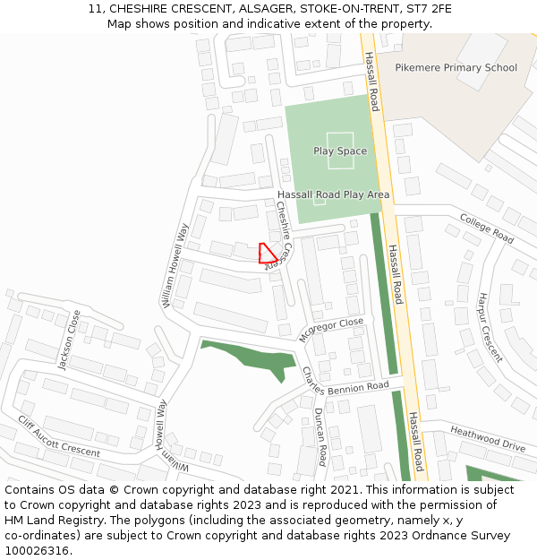 11, CHESHIRE CRESCENT, ALSAGER, STOKE-ON-TRENT, ST7 2FE: Location map and indicative extent of plot